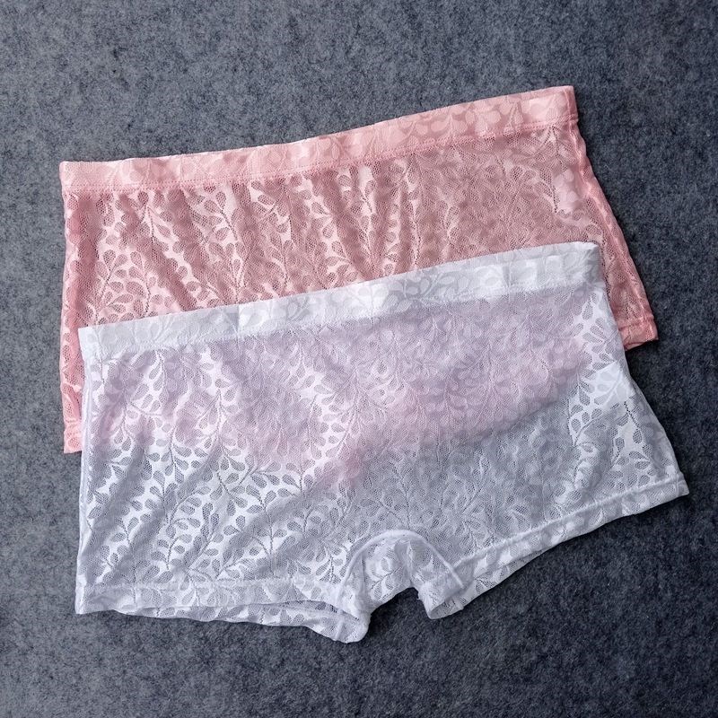 【总裁透爽】轻奢夏季冰丝低腰平角裤蕾丝男士平角内裤裆部单层