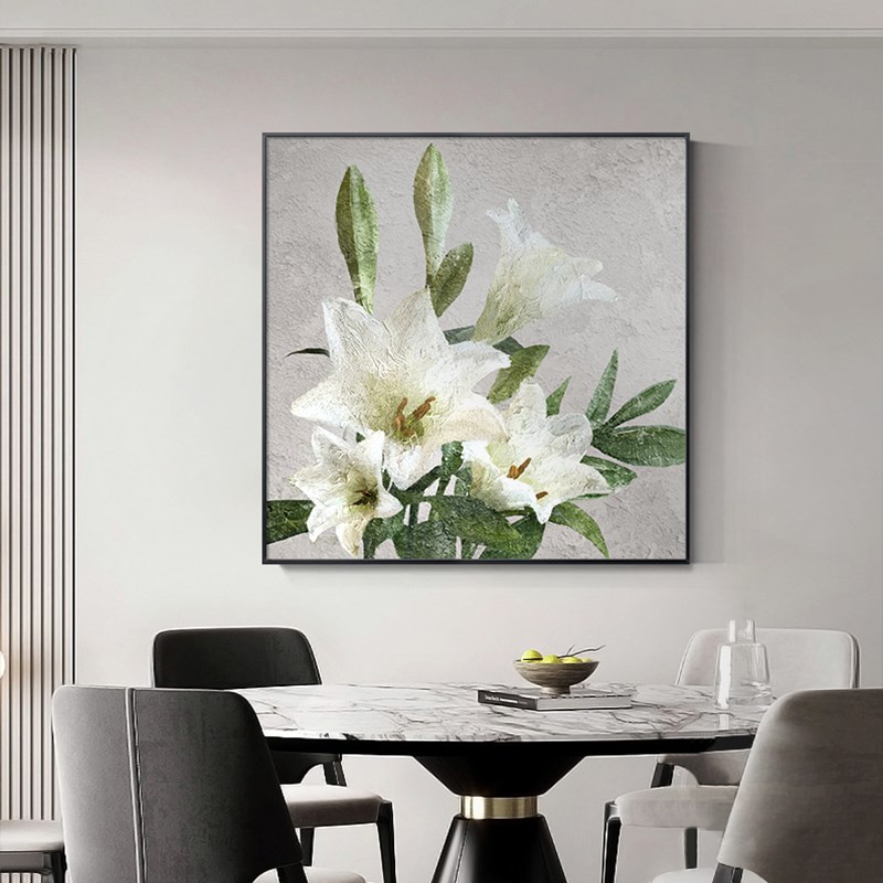 大芬村油画餐厅装饰画方形抽象百合花沙发背景墙挂画纯手绘肌理画