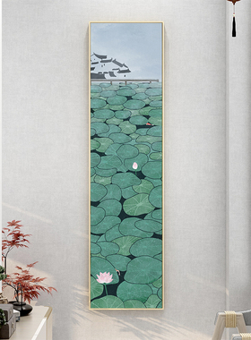 玄关过道风景挂画长条竖版v新中式春夏秋冬客厅装饰画四联条屏壁