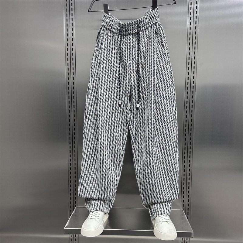 美式潮流条纹休闲运动裤男士2025夏季新款M宽松垂感褶皱直筒阔腿