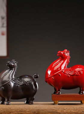 招财红色a唐马摆件中式家居客厅办公室玄关酒柜书房桌面摆设装饰