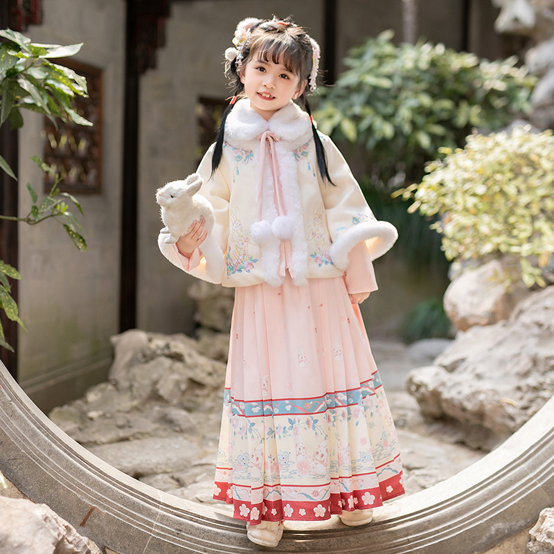 汉服女童秋冬2023新款中国风古装冬季儿童唐装马面裙女孩加厚冬装