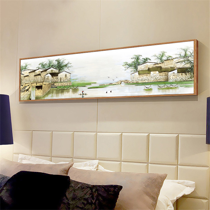 822现代新中式客厅装饰画卧室床头挂画K江南小镇简约中国风壁画