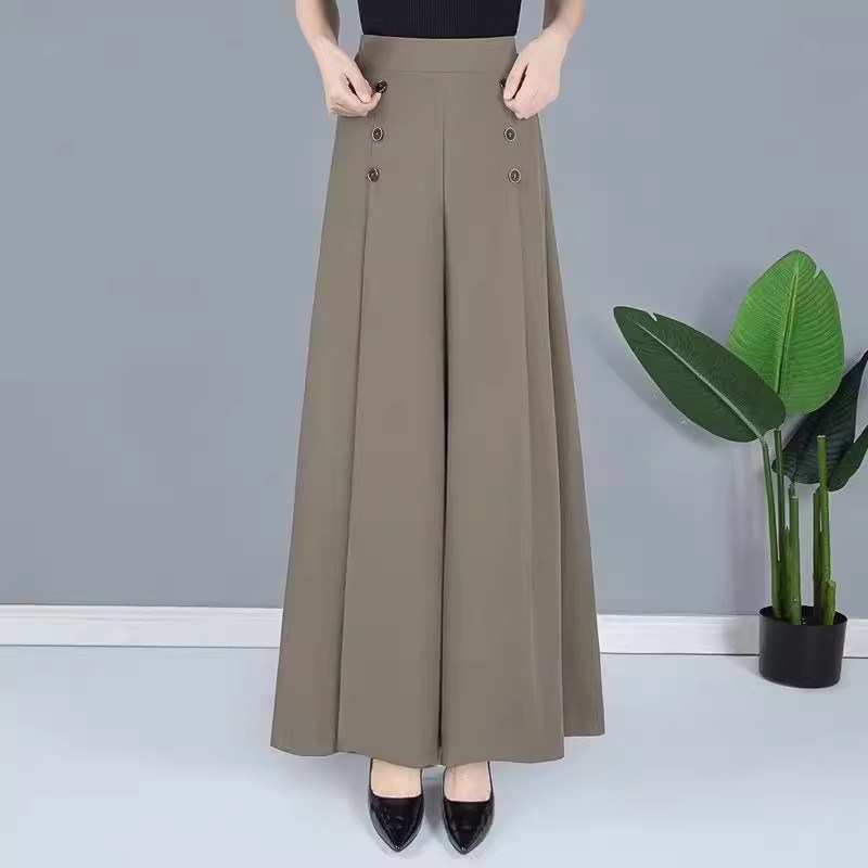 女士冰丝裙裤2025夏季新款高腰垂感中年妈妈阔腿裤长裤薄款女裤子