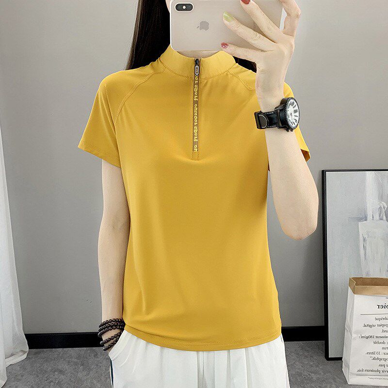 户外速干衣女短袖t恤上衣立领运动吸汗透气修身显瘦徒步登山半袖