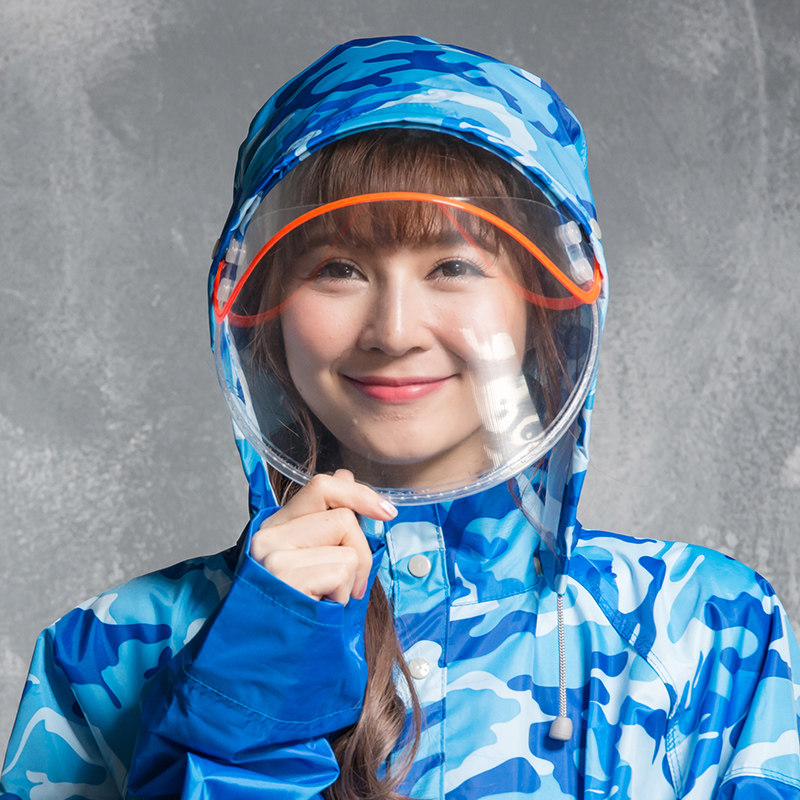 迷彩雨衣长款加长遮脚电动车x雨衣双帽檐男女有袖拉链前开风衣式
