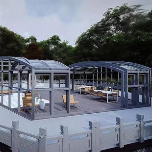 户外露台阳光房雨棚庭院顶楼玻璃房开合伸缩可折叠智能移动阳光房