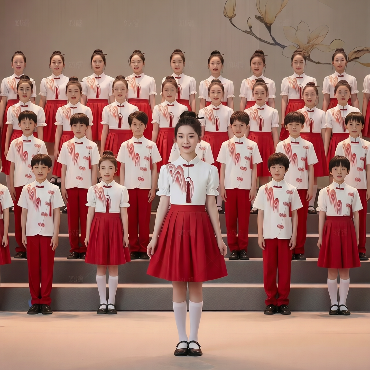 儿童中国风合唱服装六一红色爱国演出服小学生朗诵演讲比赛表演服
