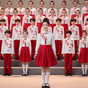 儿童中国风合唱服装 旦红色爱国演出服小学生朗诵演讲比赛表演服 元