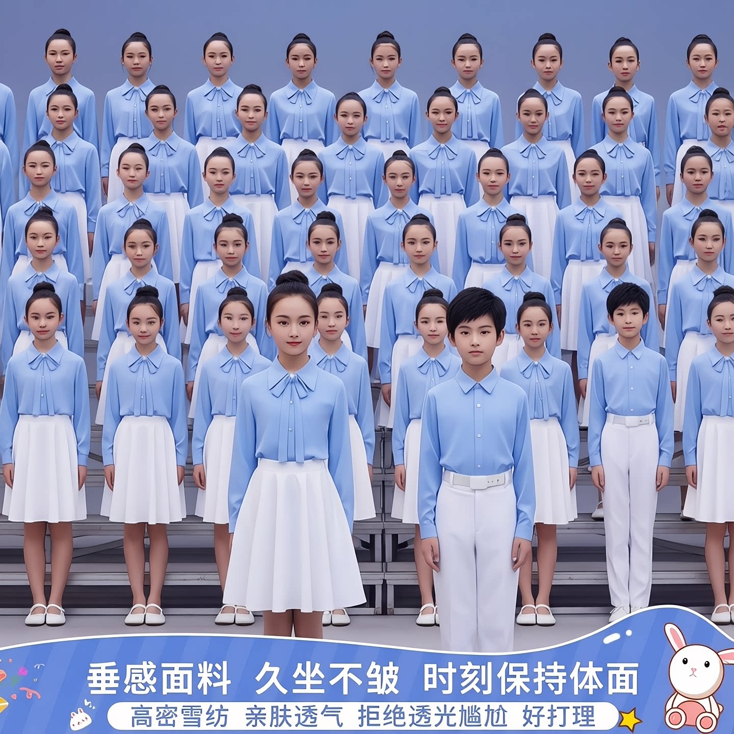 六一儿童合唱演出服蓝色初中小学生爱国诗歌朗诵演讲比赛表演服装