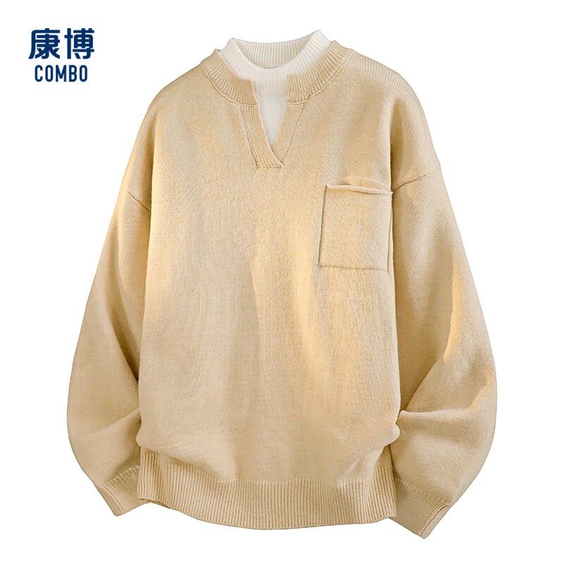 康博男士秋冬款休闲百搭圆领毛衣