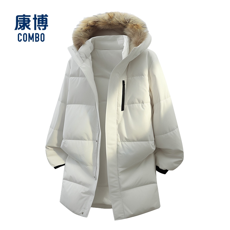 康博男士冬季新款连帽毛领羽绒服
