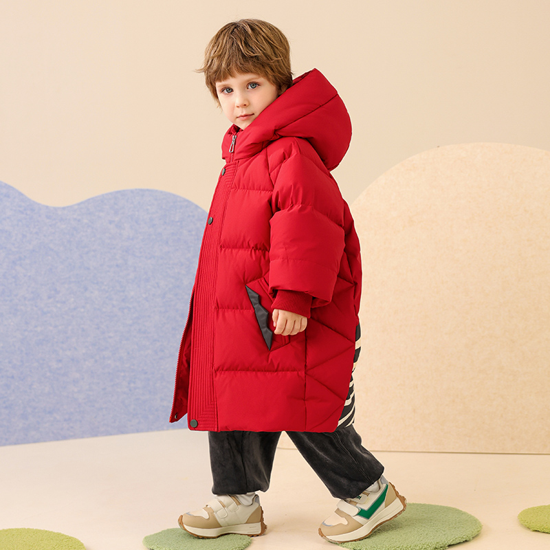 康博儿童中小童羽绒服男童中长款可爱冬季男宝宝加厚宽松连帽外套