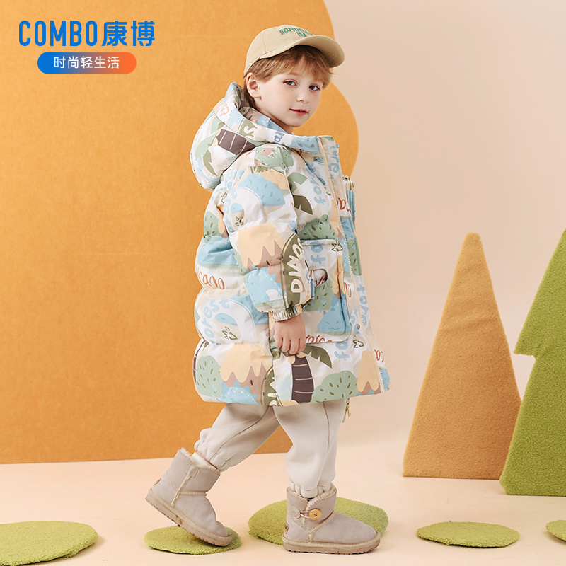 康博儿童可爱羽绒服男童宝宝冬季新款中长款韩版洋气加厚宽松外套