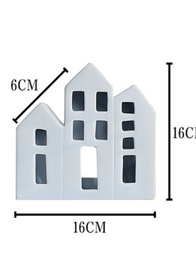 简约现代蓝色白色镂空房子建x筑烛台摆件样板房儿童房桌面软装饰