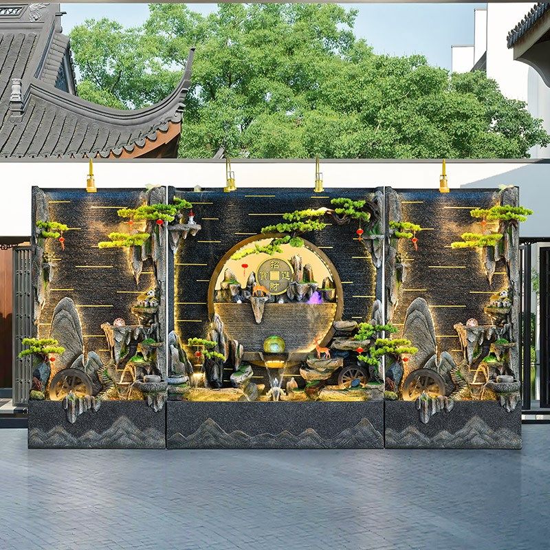 客厅招财假山流水摆件水幕墙屏风阳台装饰喷泉水R景观开业乔迁礼