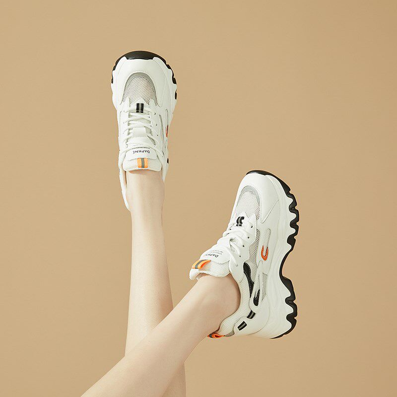 真皮老爹鞋女2024新款夏季小个子厚底8cm内增高网面透气休闲运动