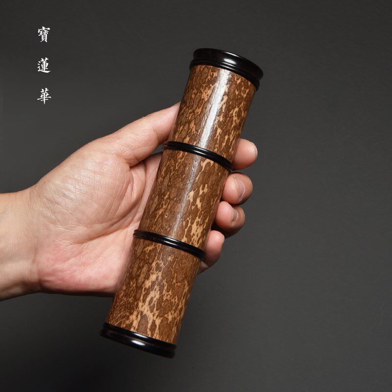原皮小巧三节竹罐 香粉罐s竹茶叶罐 特选花纹香罐茶玩竹筒文玩摆