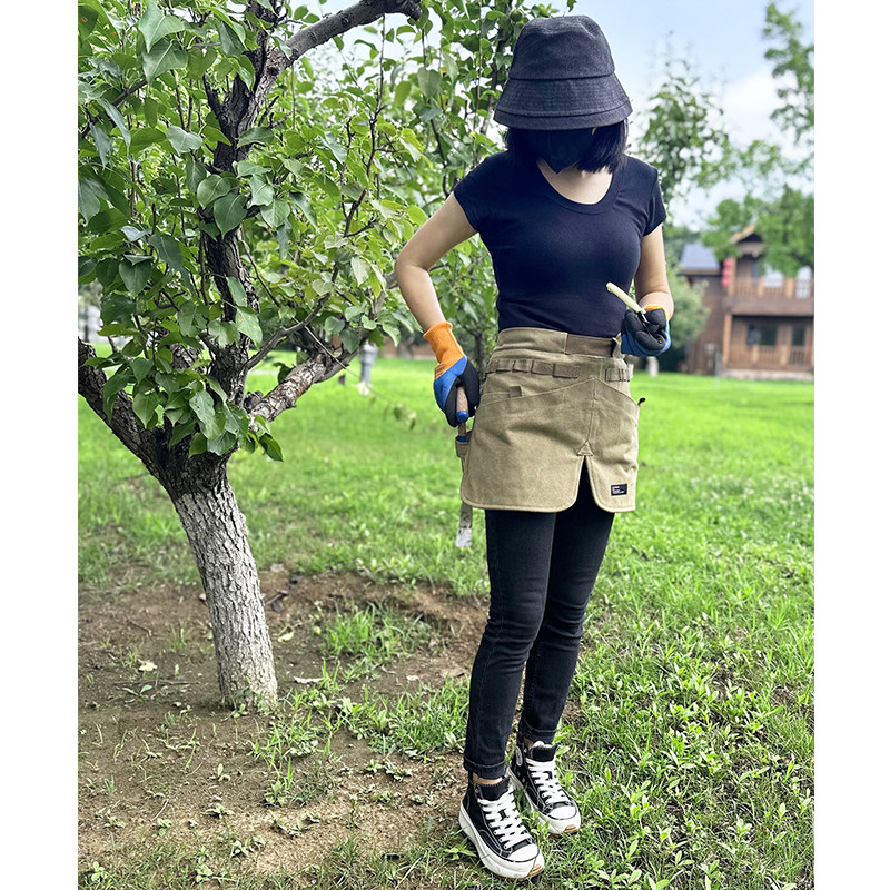 美式半身围裙咖啡师帆布围腰v女厨房短款可调节工作服男定制logo