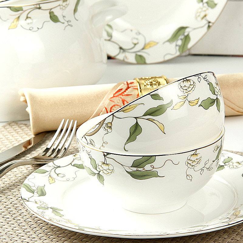 骨瓷餐具a套装碗盘碗筷唐山骨瓷50头陶瓷餐具韩式碗碟套装家用中