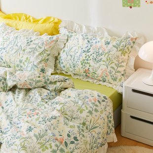 小清新床上四件j套女生花边款碎花被套学生宿舍床单全棉三件套