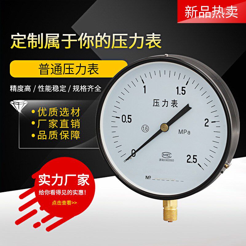 Y200压力表径向蒸汽锅炉2.5MPa油压气压水压100mm M20*1.5 4分1/2