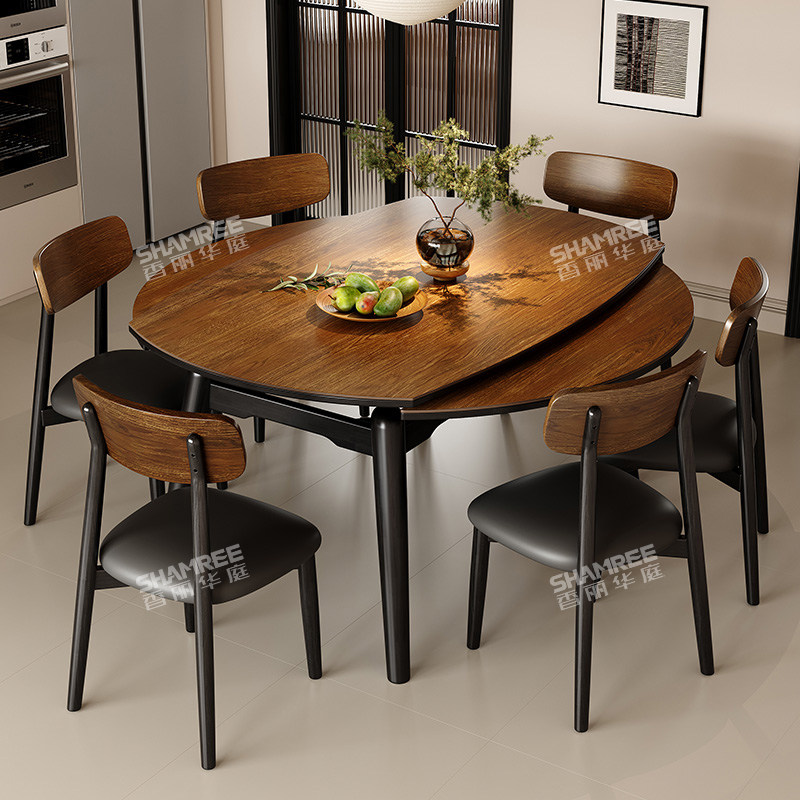 香丽华庭岩板餐桌椅组合复古风小户型家用可伸缩实木可变圆桌饭桌,住宅家具,岩板餐桌,淘宝优惠券,粉丝福利购,淘宝优惠卷