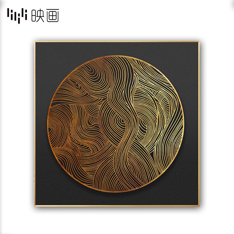 高档金色抽象挂画客厅玄关墙面装饰画样板间壁画大气轻奢正方形画