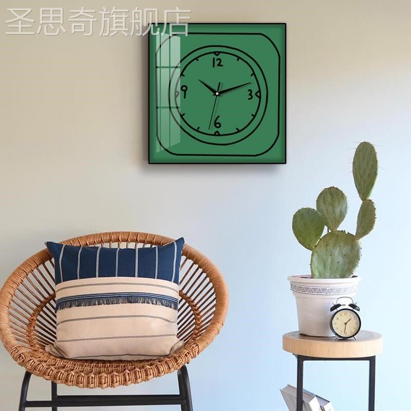网红小极欧众g北简简约现代时钟画正方形挂钟电表箱遮挡静音装饰