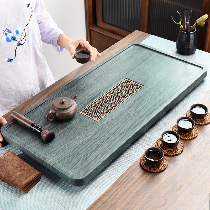 天然木纹石茶盘乌金石材排水中式茶具现代简约家用办公大小号茶台