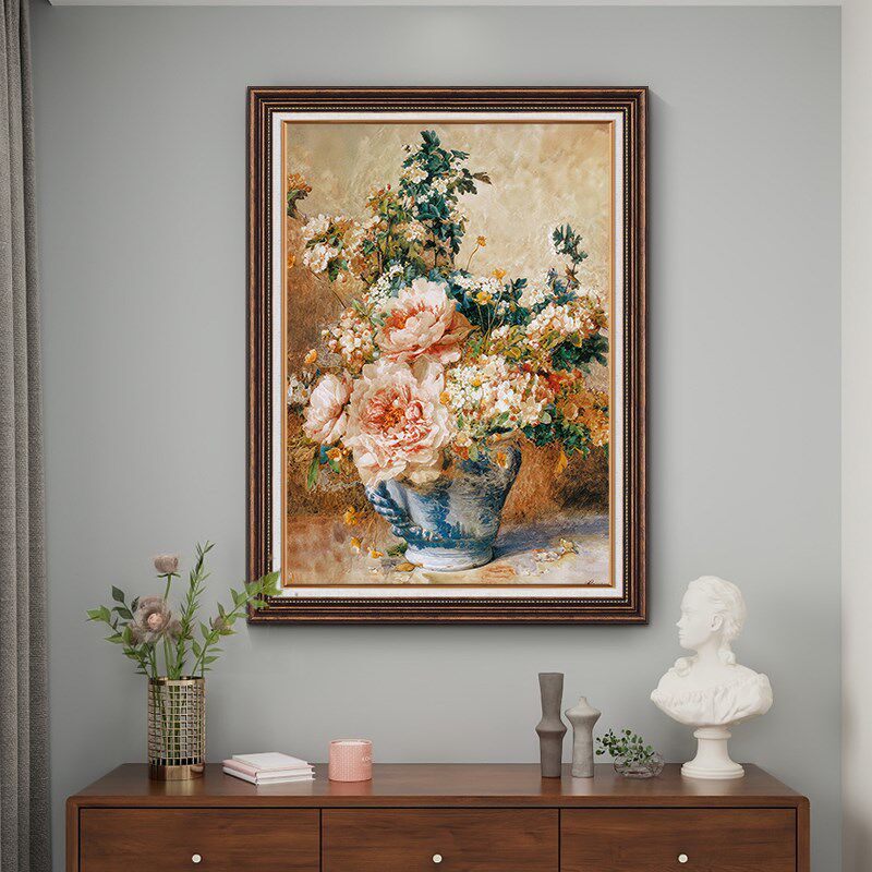 春几许】美式玄关装饰画美式挂画复古油画壁画进门处餐厅牡丹墙画