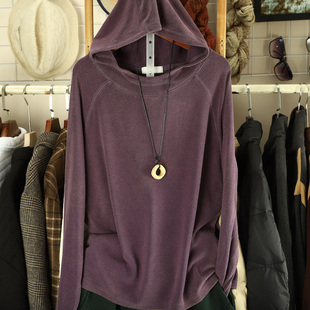 2023秋冬新款德绒韩版宽松纯色加厚长袖T恤女打底衫卫衣上衣帽衫