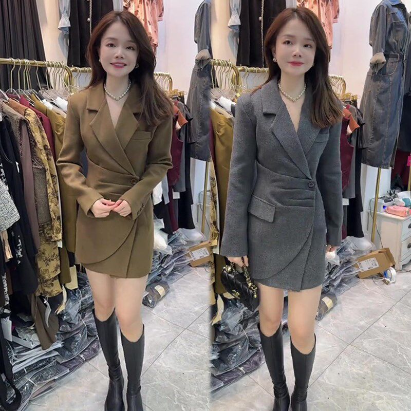 气质高街别致洋气个性西服连衣裙女秋季新款收腰显瘦一粒扣短裙潮