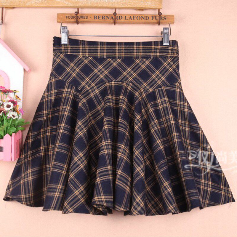 秋冬毛呢子短裙格子半身裙蓬蓬a字裙裤裙子大码大摆打底高腰女裙