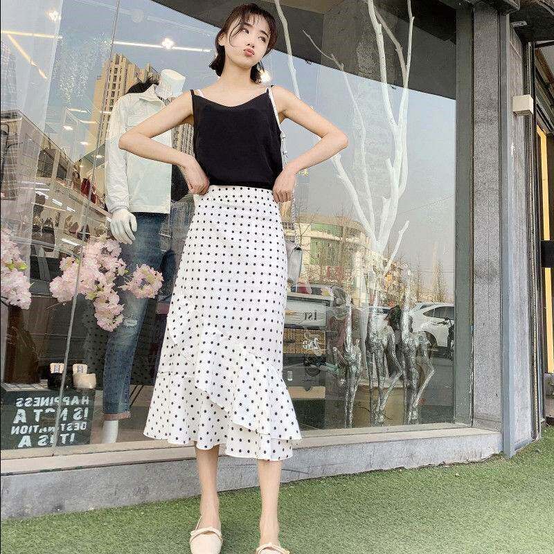 雪纺半身裙仙女裙a字裙波点中长新款夏天裙子女学生韩版高腰显瘦