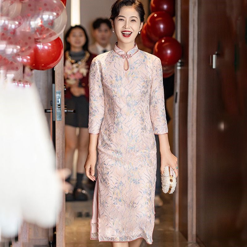高贵时尚气质妈妈结婚礼服春秋季新款年轻喜婆婆婚宴遮肚子连衣裙