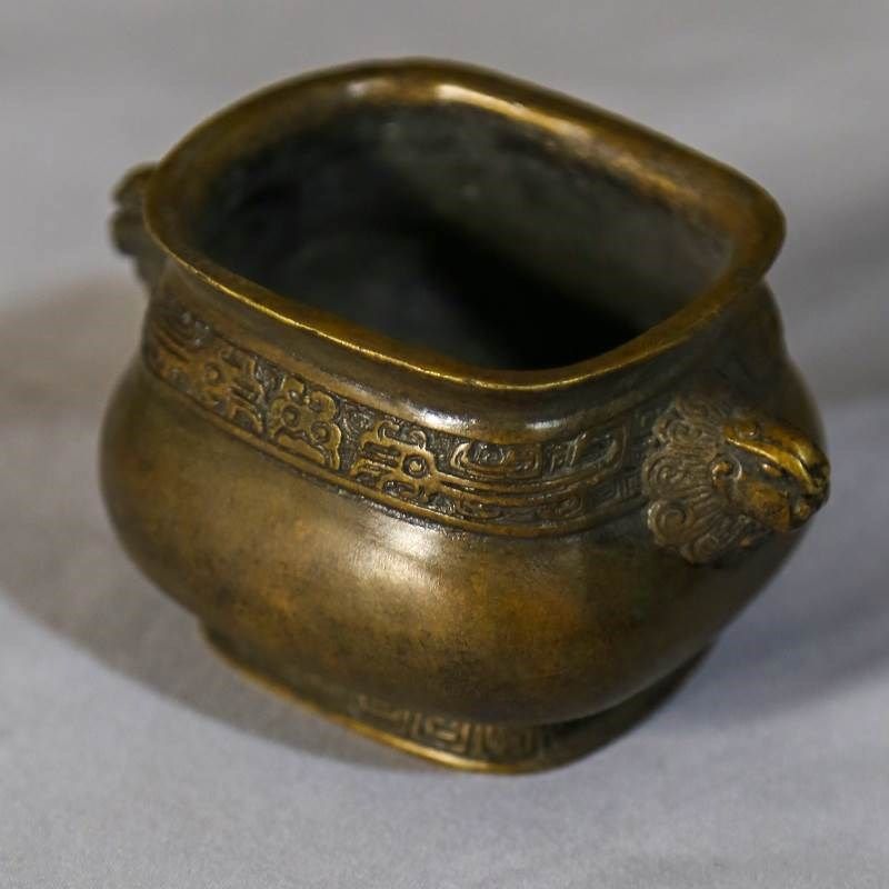 仿古彝炉纯铜香炉天鸡耳蟹壳青手工烧色铜炉古纹失蜡法线香熏香炉