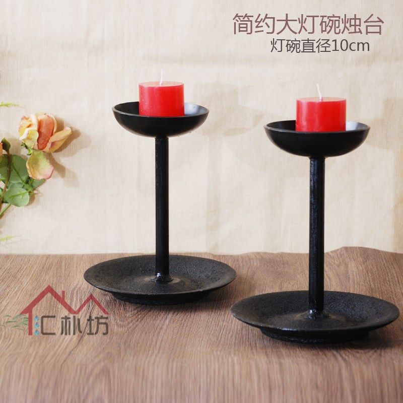 复古烛台中式仿古油灯铁艺烛台铸铁禅意铁灯茶室道具桌面装饰摆件