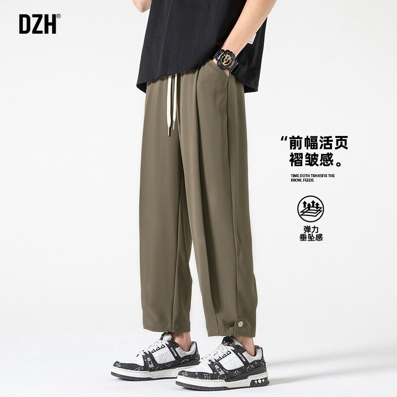 男士军绿色九分裤男春夏季直筒宽松2025新款休闲裤潮牌垂感小西裤