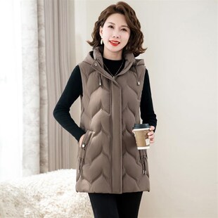 中老年女羽绒棉马甲加大码中长款坎肩秋冬装妈妈外穿保暖背心外套