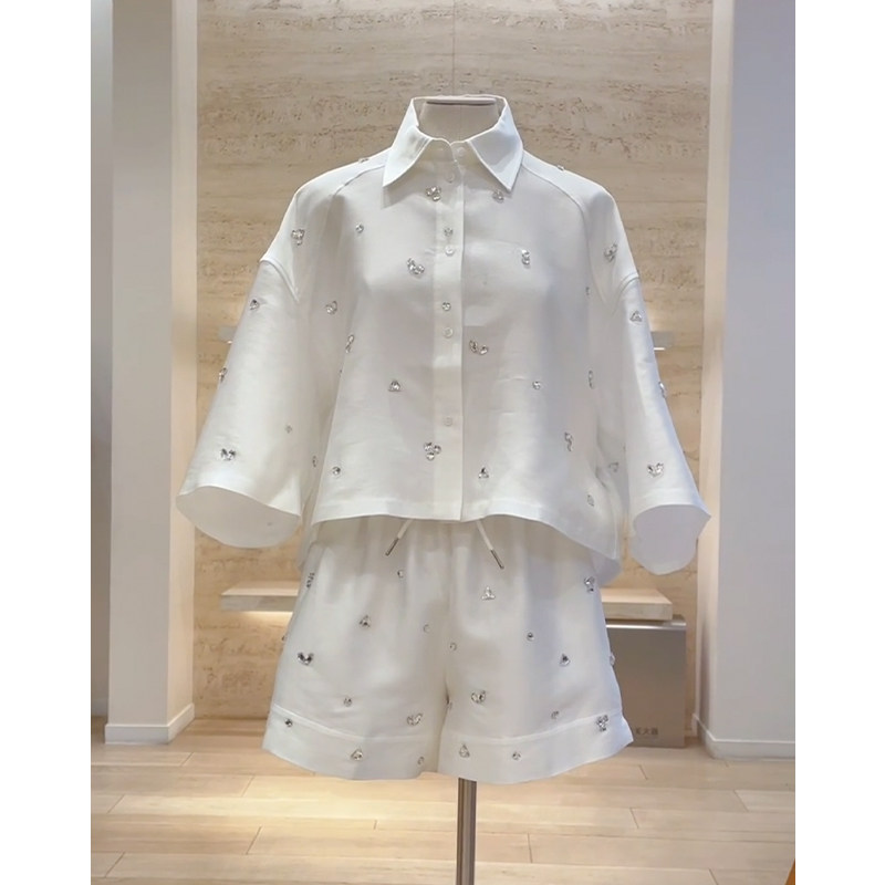 欧货休闲运动套装女夏季高端炸街减龄宽松白色短袖短裤两件套洋气