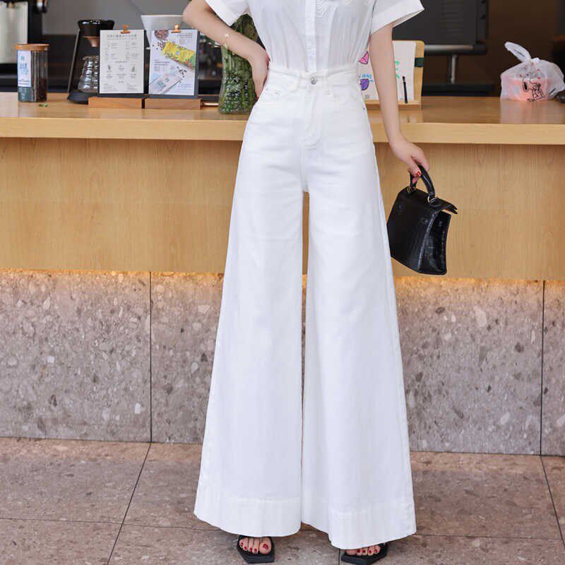 宽松裙裤女2024新款夏款薄款高腰休闲风乳白色阔腿牛仔潮流长裤子