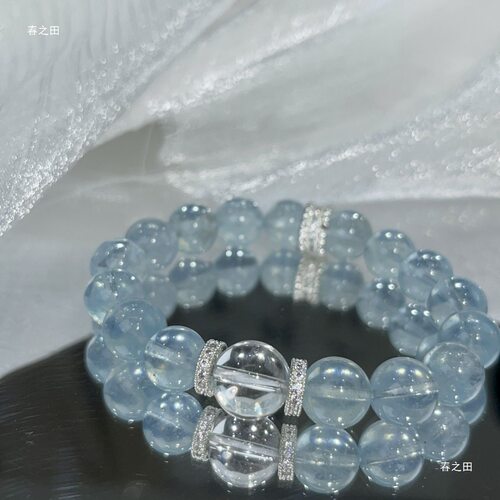 法国GVSEDUN正品8A级海蓝宝水晶显白气质高级优雅手串送女友礼物