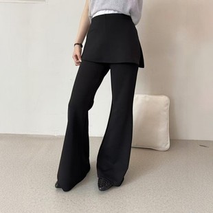 韩系叠穿拼接显瘦休闲裙裤 新款 女加绒2025冬季 假两件屁帘微喇叭裤