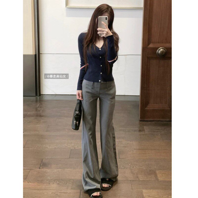 高个子加长低腰休闲喇叭西装裤女早春高级垂感宽松175超长拖地裤
