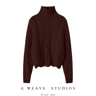 女纯羊绒毛衣套头宽松秋冬新款 棕色系天花板 重磅加厚高领羊绒衫