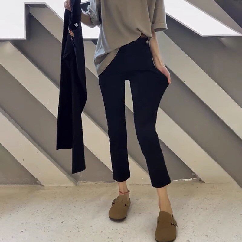 大码女装胖妹妹mm弹力牛仔直筒秋季高腰宽松显瘦九分烟管裤200斤