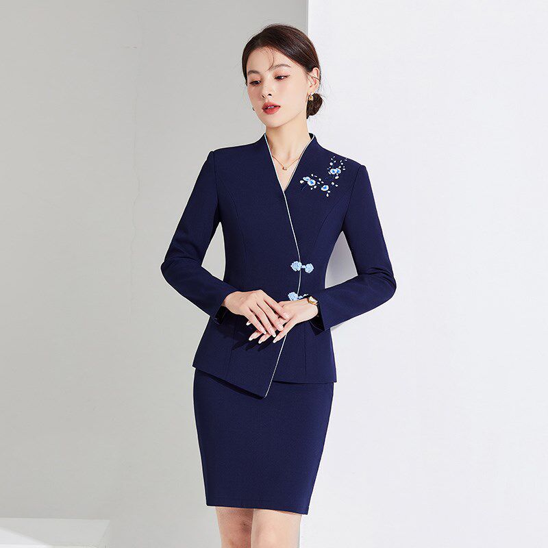 春季新款女士职业装小西服套装女套裙中式风酒店前台售楼处工作服