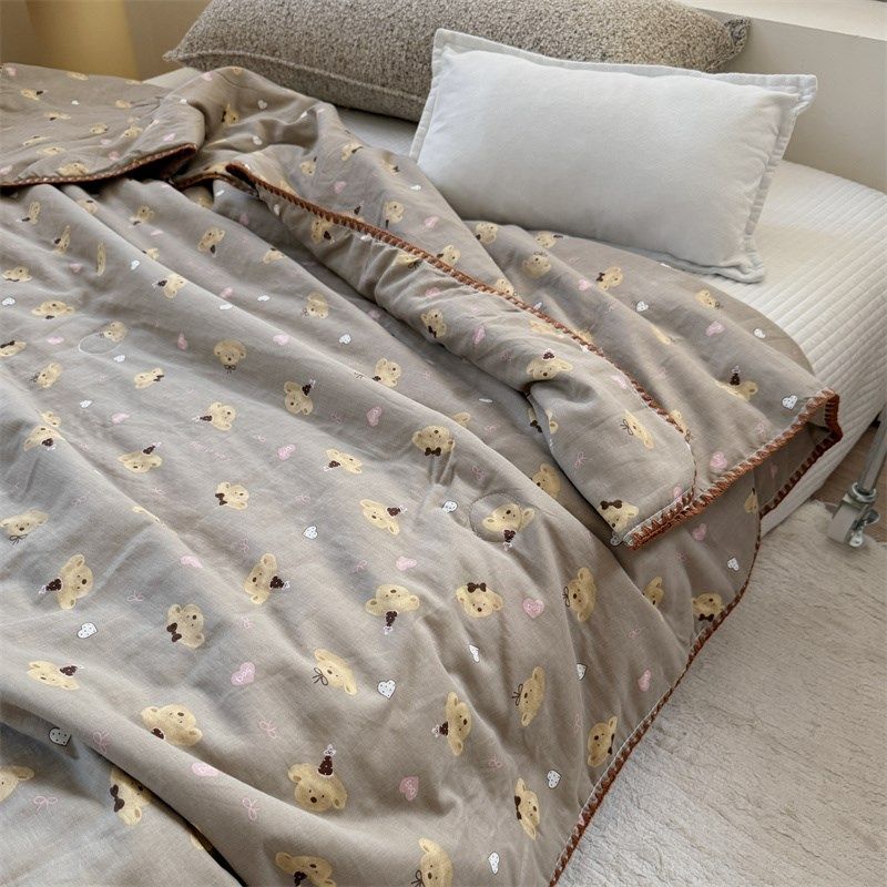 A类母婴级儿童夏凉被全棉双层纱卡通单双人夏N薄被2米空调被可机