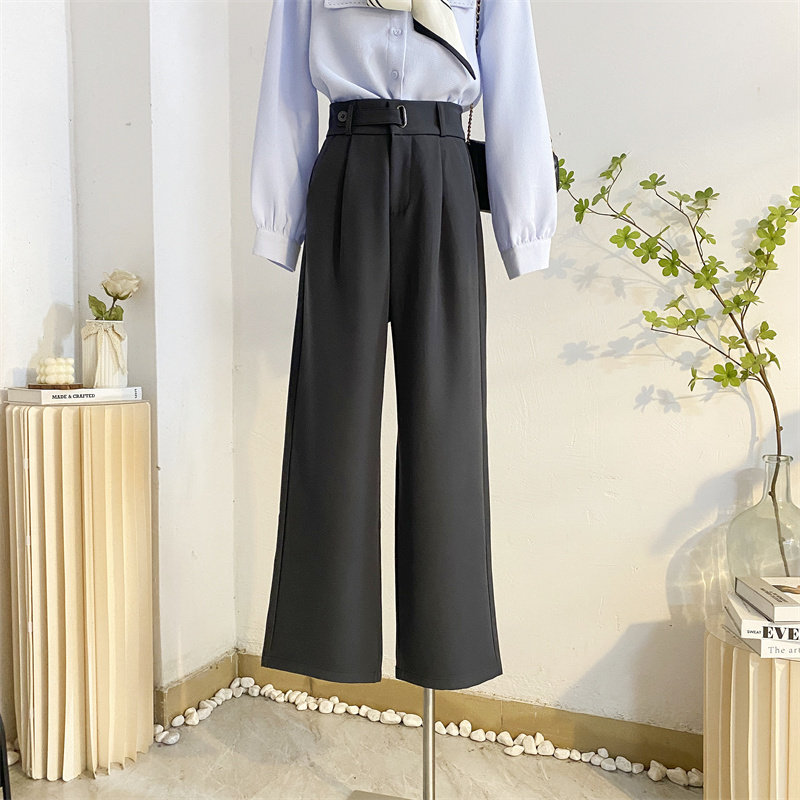 灰色西装裤女秋冬高腰直筒宽松垂感窄版阔腿裤显瘦拖地休闲西裤黑